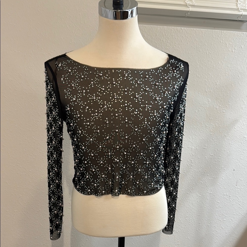 Chic Black Long Sleeve Crop Blouse